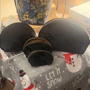 CHANEL Black Semi-Circle Pouch Set